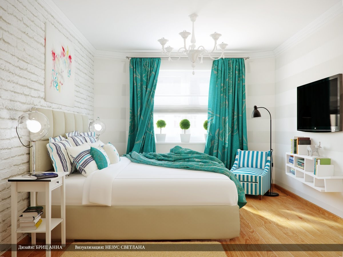 Turquoise Bedroom Decor
 Turquoise white stripe bedroom