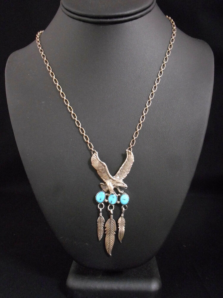 Turquoise Stone Necklace
 Native American EAGLE 3 stone Old Pawn TURQUOISE Navajo
