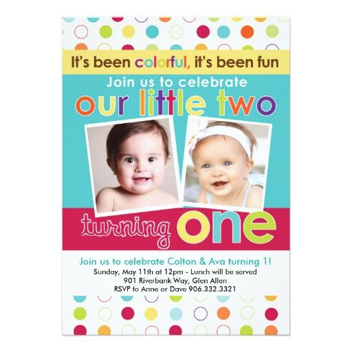Twin First Birthday Invitations
 Colorful Fun Twins First Birthday Invitation