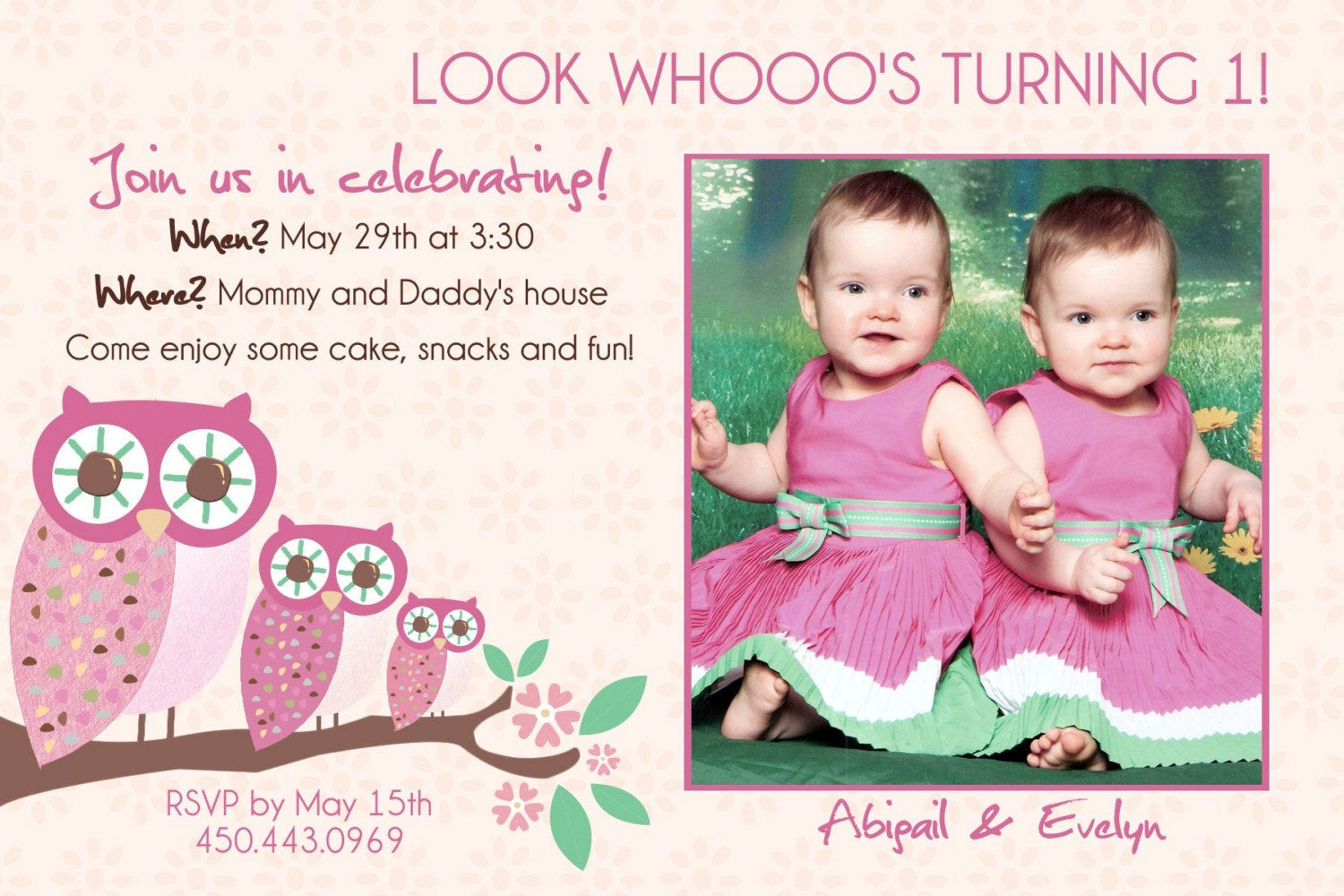 Twin First Birthday Invitations
 Twins 1st Birthday Invitation YOU PRINT