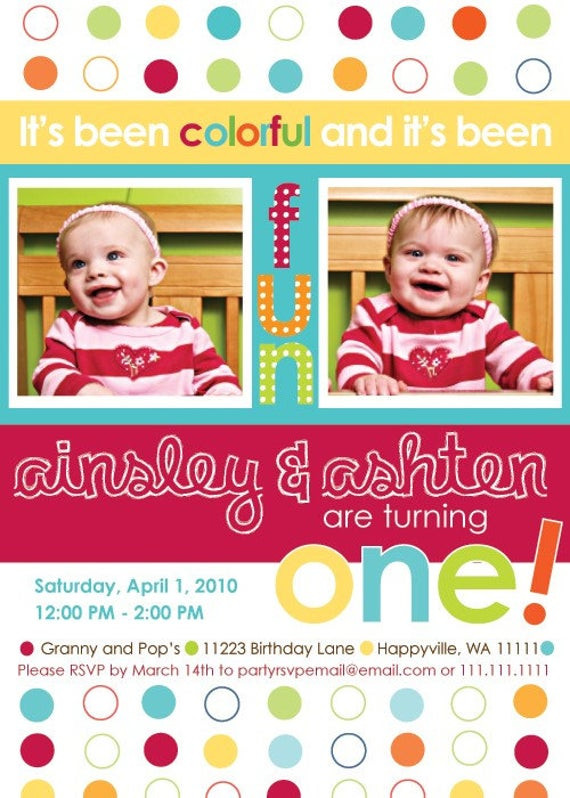 Twin First Birthday Invitations
 Two Turning e Twins First Birthday Invitation by