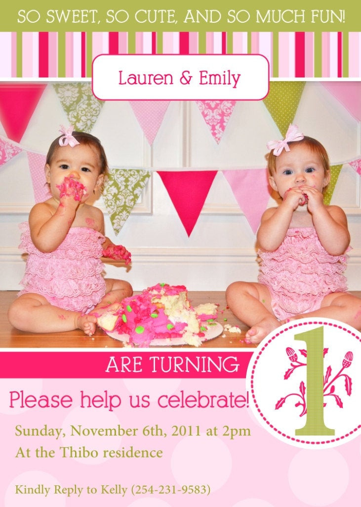 Twin First Birthday Invitations
 Twins 1st Birthday Invitation YOU PRINT