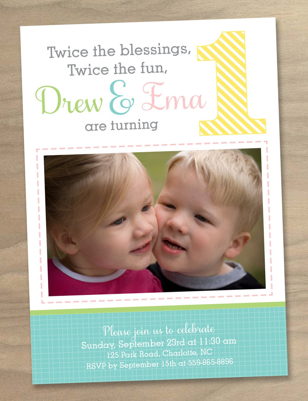 Twin First Birthday Invitations
 Baby Girl and Boy Twins First 1st Birthday Invitation