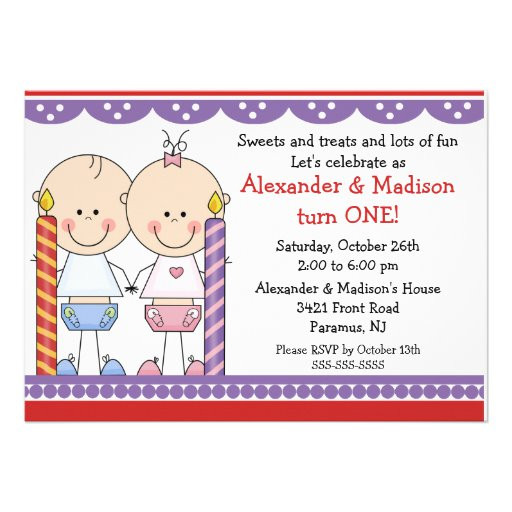Twin First Birthday Invitations
 Twins 1st Birthday Invitation 5" X 7" Invitation Card