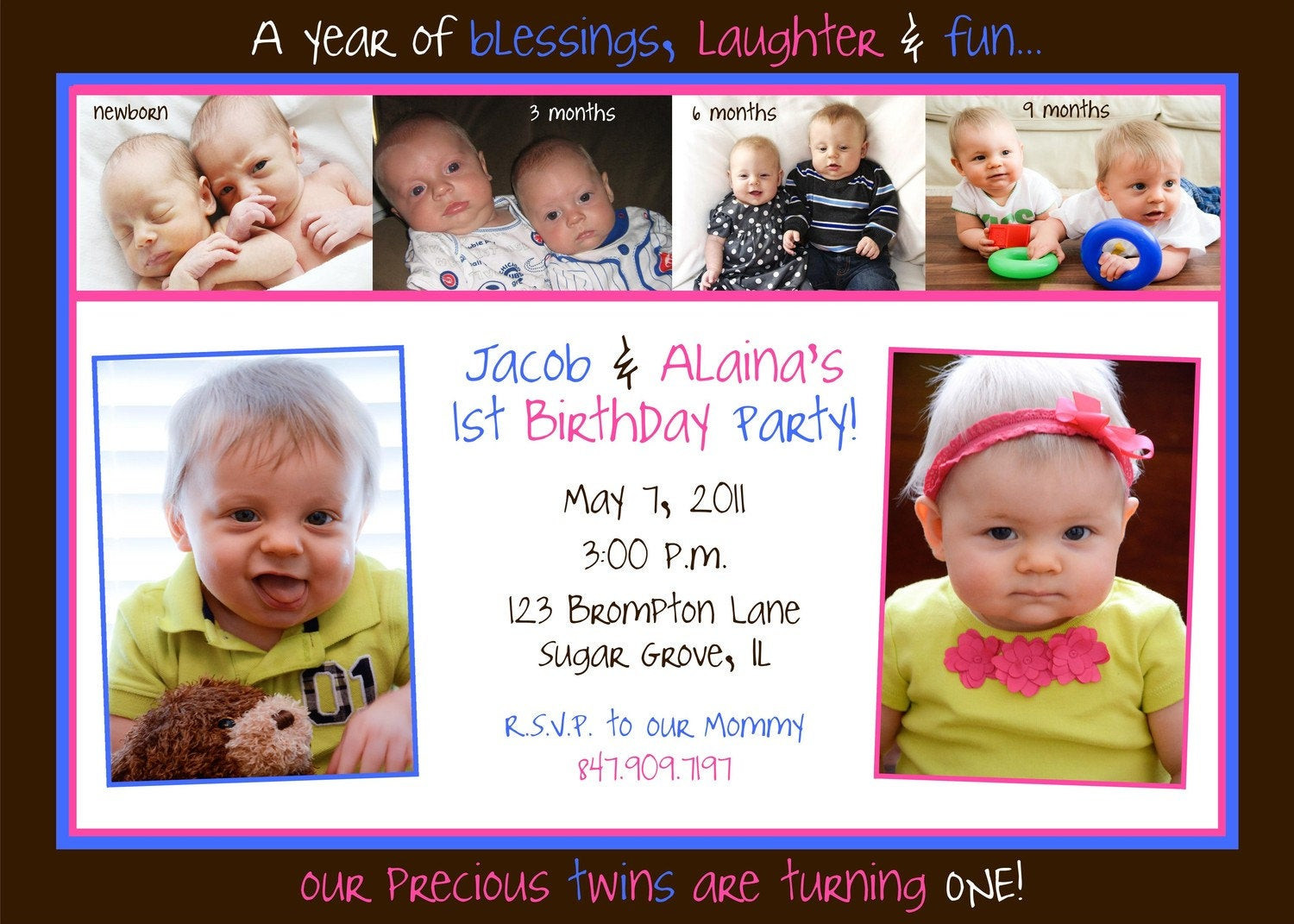 Twin First Birthday Invitations
 Twins First Birthday Party Invitation Monthly by ElleryDesigns