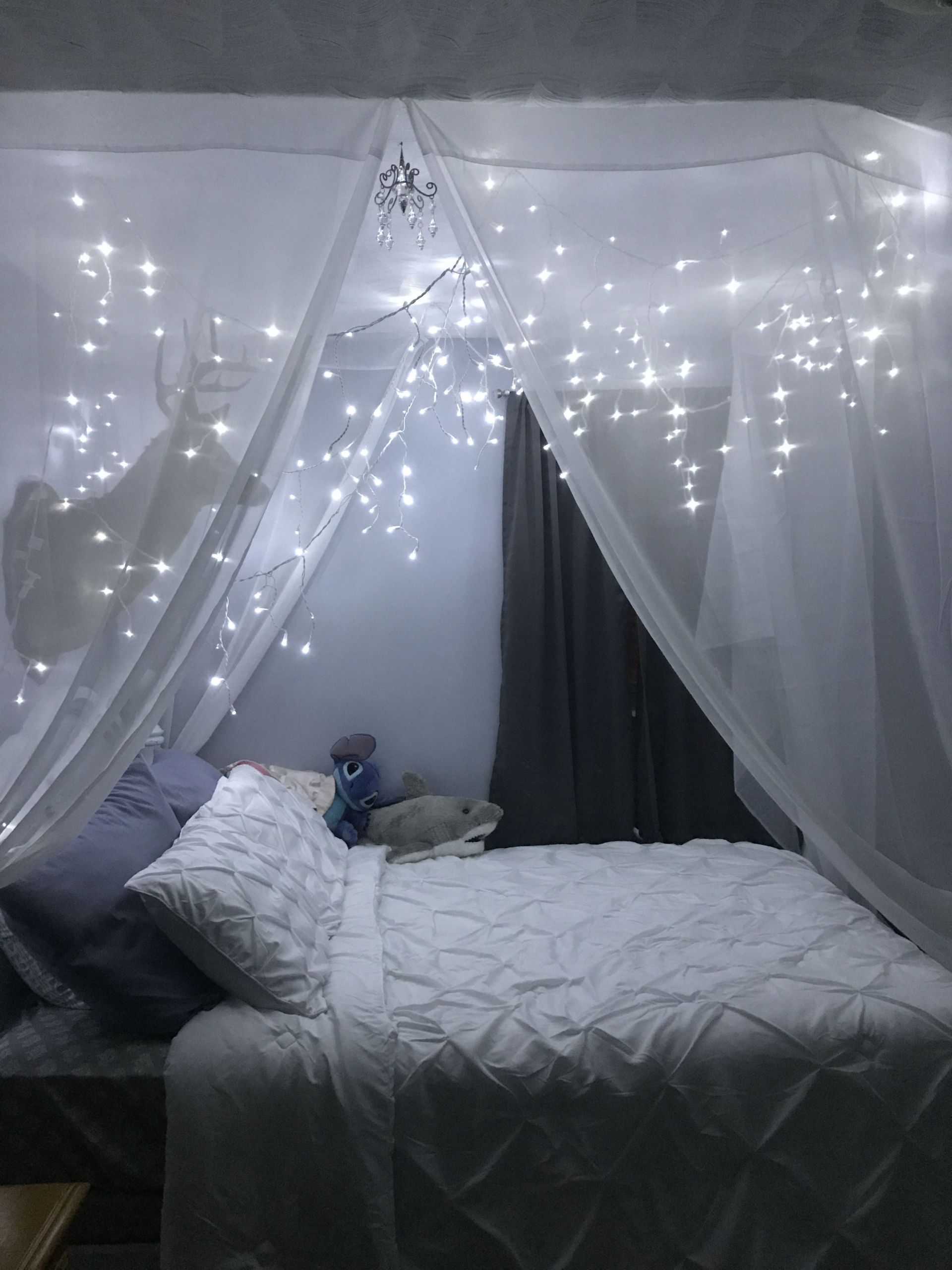 Twinkle Lights Bedroom
 Twinkling lights above a bed ️