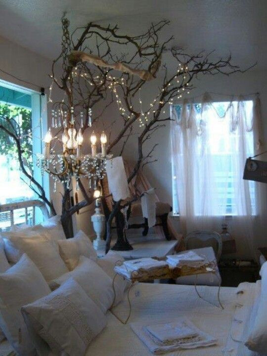 Twinkle Lights Bedroom
 Bedroom lights with tree branches and twinkle lights