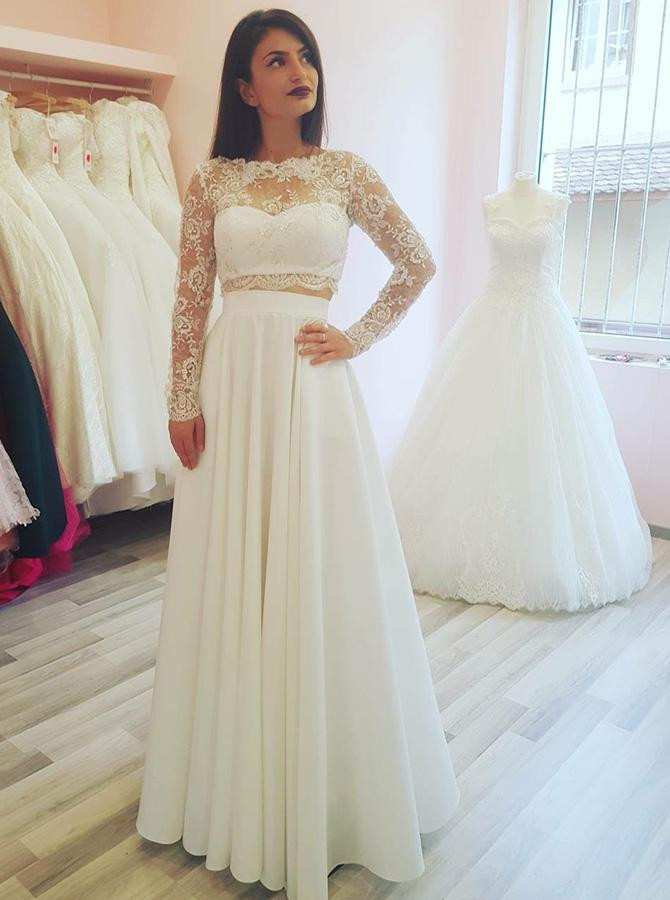 Two Piece Wedding Gown
 Two Piece Wedding Dresses Wedding Dress with Sleeves Long