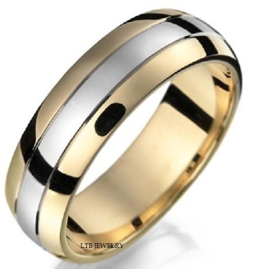 Two Tone Gold Wedding Bands
 10K TWO TONE GOLD MENS WEDDING BAND RING 6 5MM