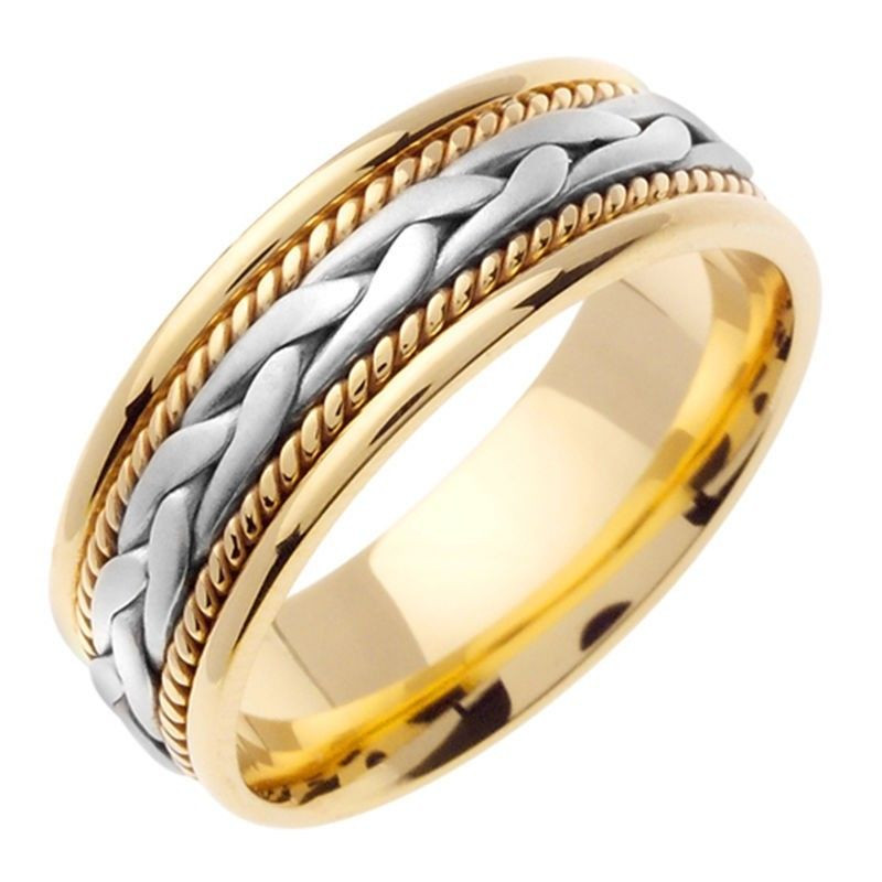 Two Tone Gold Wedding Bands
 Mens Womens Solid 14K Gold Two Tone Hand braided fort