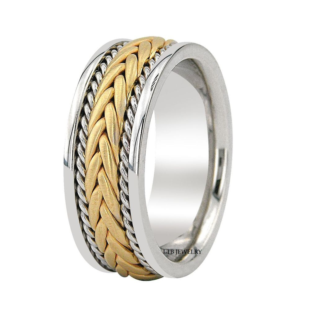 Two Tone Gold Wedding Bands
 14K TWO TONE GOLD BRAIDED MENS WEDDING BANDS HANDMADE 8MM