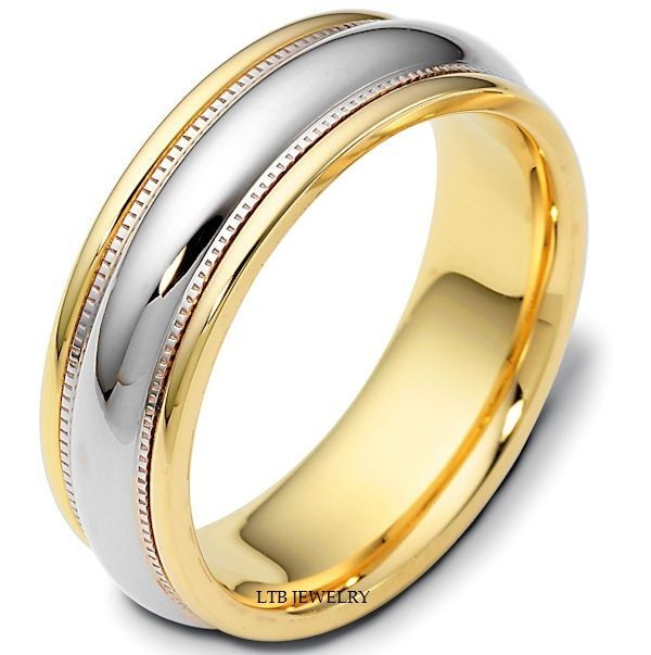 Two Tone Gold Wedding Bands
 14K TWO TONE GOLD MENS MANS WEDDING BAND RING 7MM