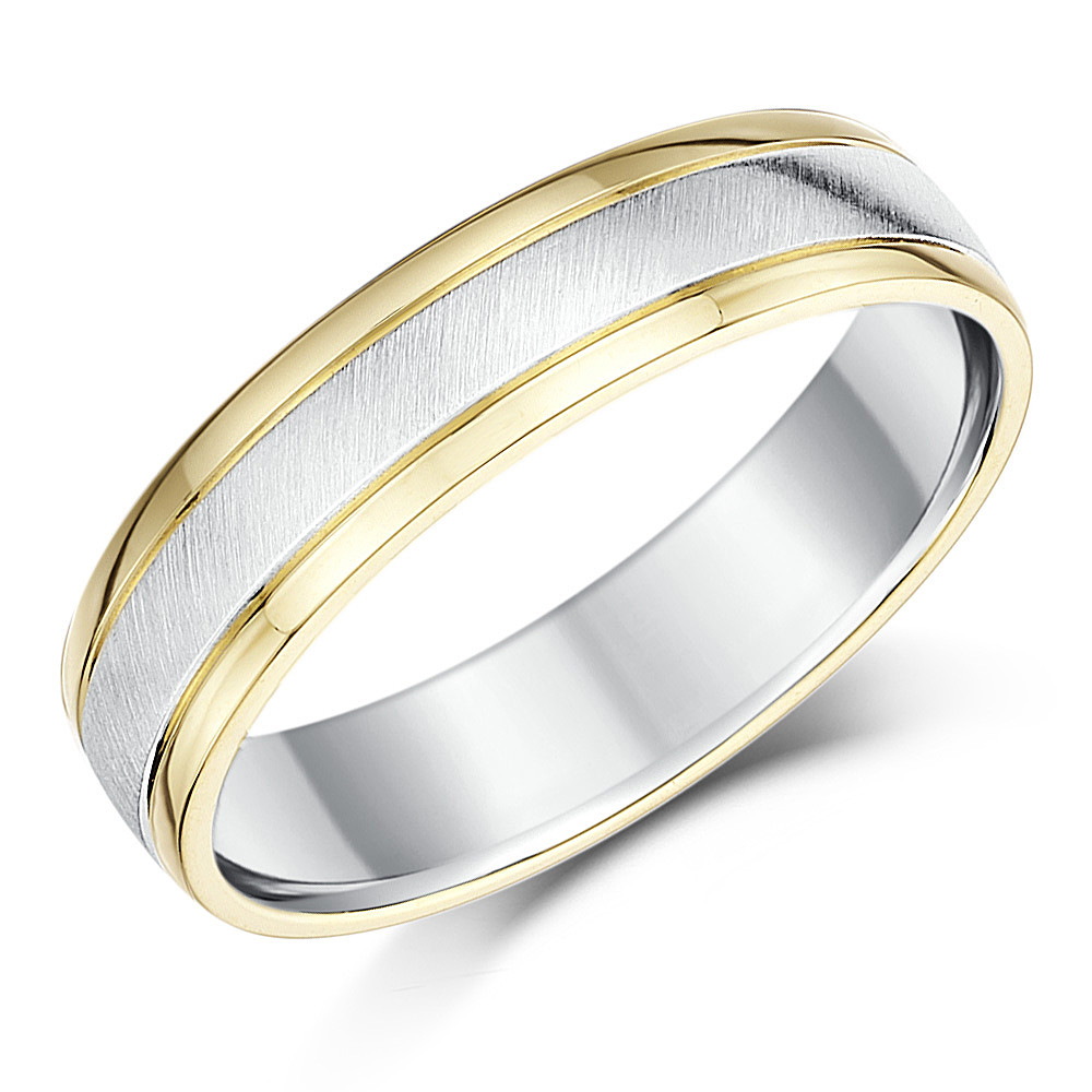 Two Tone Gold Wedding Bands
 5mm Silver and 9ct Yellow Gold Two Tone Wedding Ring Band
