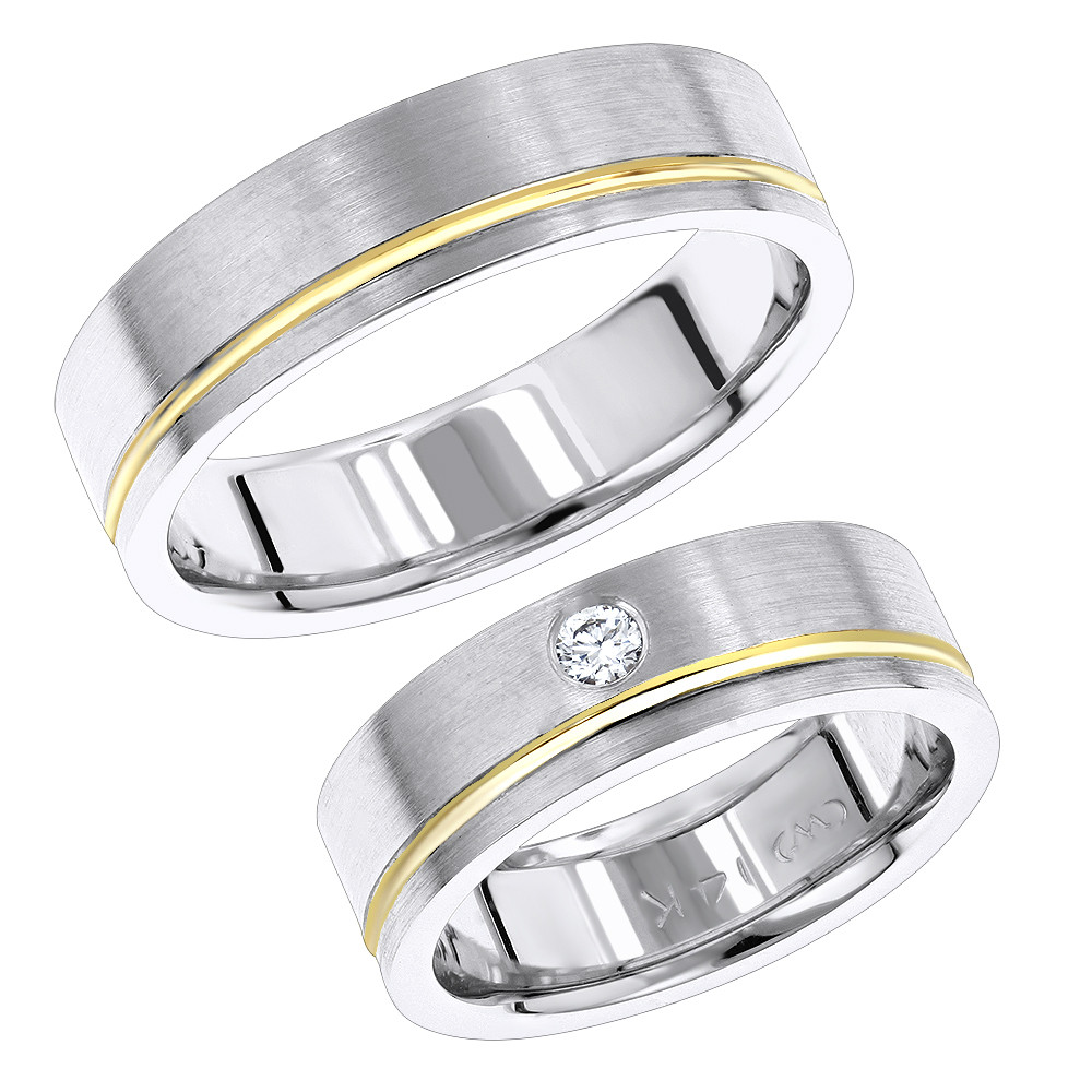 Two Tone Gold Wedding Bands
 14K Gold Two Tone His and Hers Diamond Wedding Bands Set