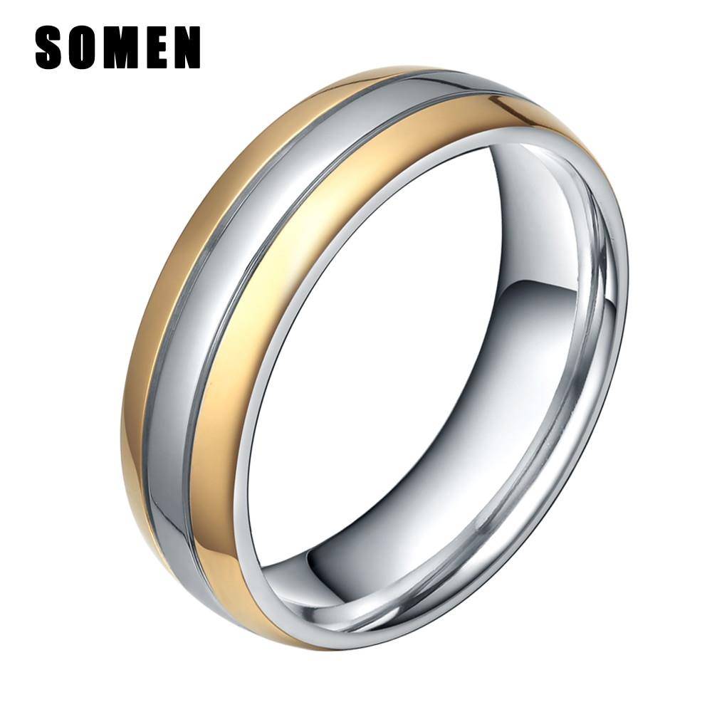 Two Tone Gold Wedding Bands
 6MM Silver Gold Color Titanium Ring Men Engagement Rings