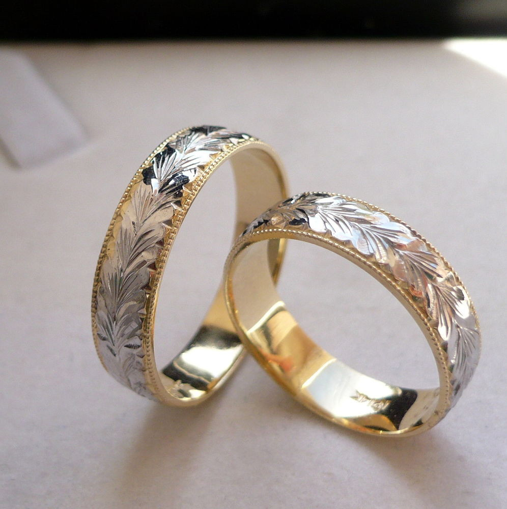 Two Tone Gold Wedding Bands
 14K SOLID GOLD HIS & HER two tone WEDDING BAND RING SET 5