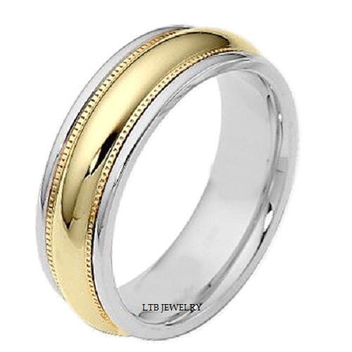Two Tone Gold Wedding Bands
 MENS 10K TWO TONE GOLD WEDDING BANDS MILGRAIN 7MM SHINY