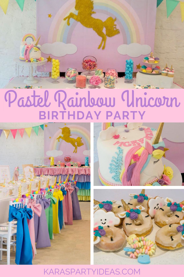Unicorn And Rainbow Birthday Party Ideas
 Kara s Party Ideas Pastel Rainbow Unicorn Birthday Party