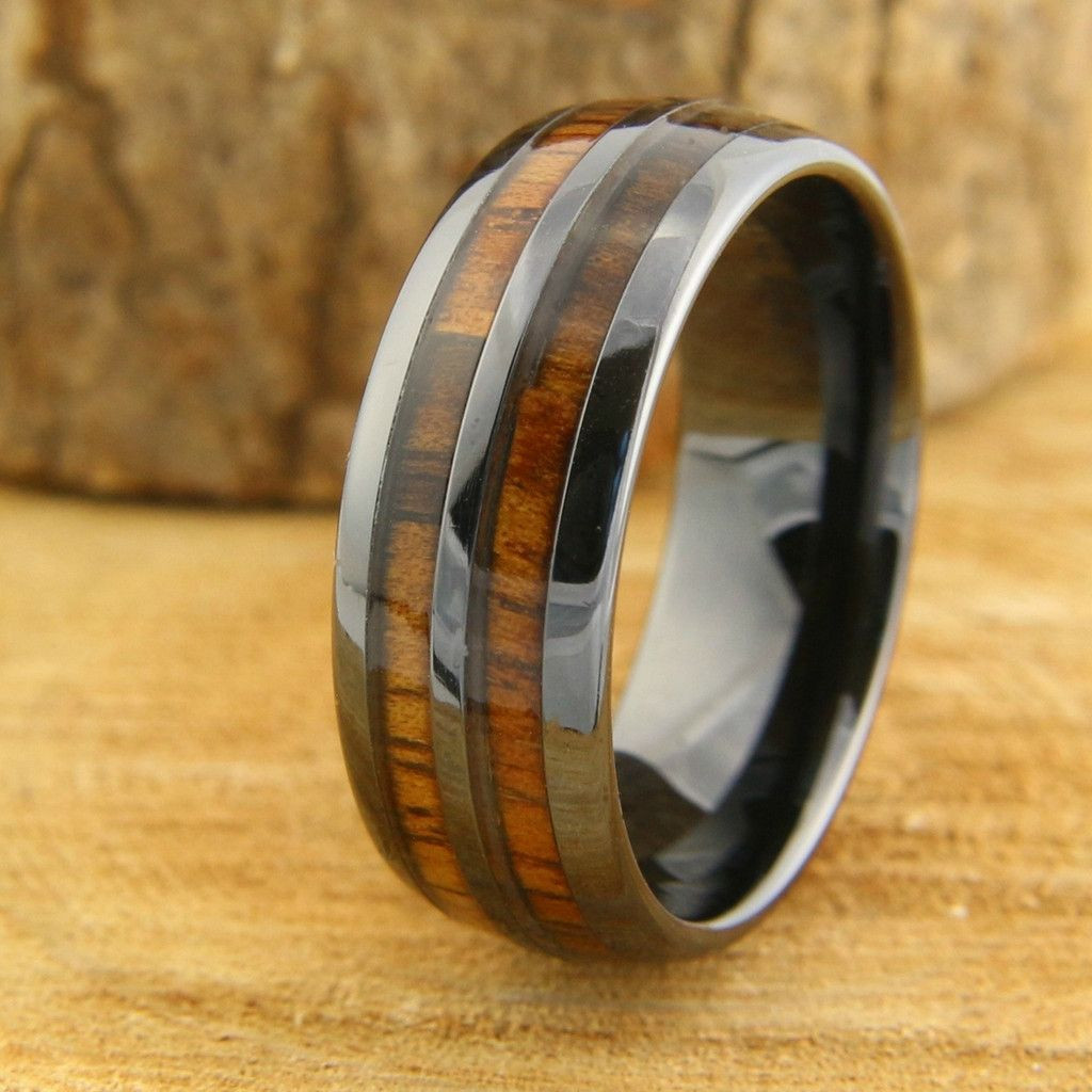 Unique Mens Wedding Rings
 Barrel Ceramic Koa Wood Ring
