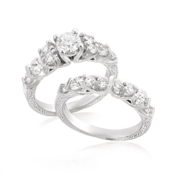 Unique Wedding Ring Sets
 Unique Braided Ring Bridal Set 14K White Gold Engagement