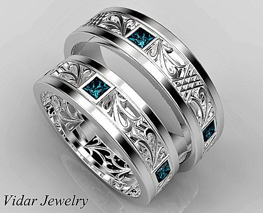 Unique Wedding Ring Sets His And Hers
 Matching Wedding Band Set His and Hers Blue Diamond