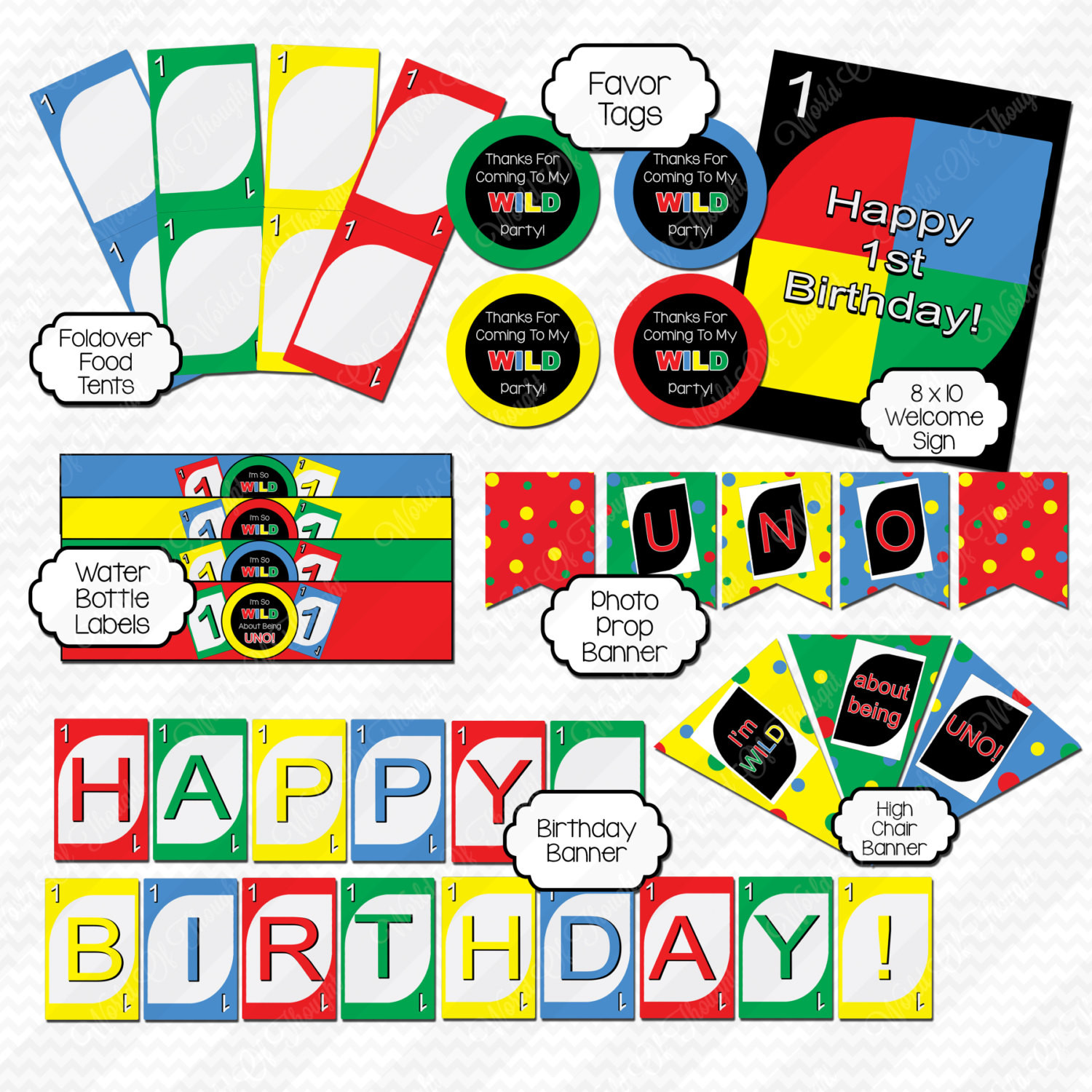 Uno Birthday Party
 Uno Theme First Birthday Party Decoration Bundle by