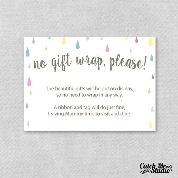 Unwrapped Gifts At Baby Shower
 Printable Raindrop Baby Shower Display Card Insert