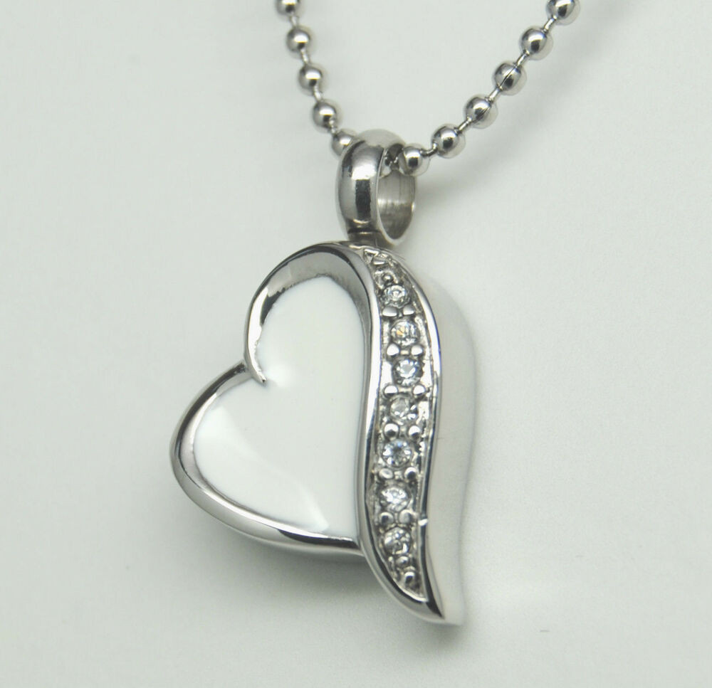 Urn Pendant Necklace
 PRETTY WHITE HEART CREMATION URN NECKLACE CREMATION