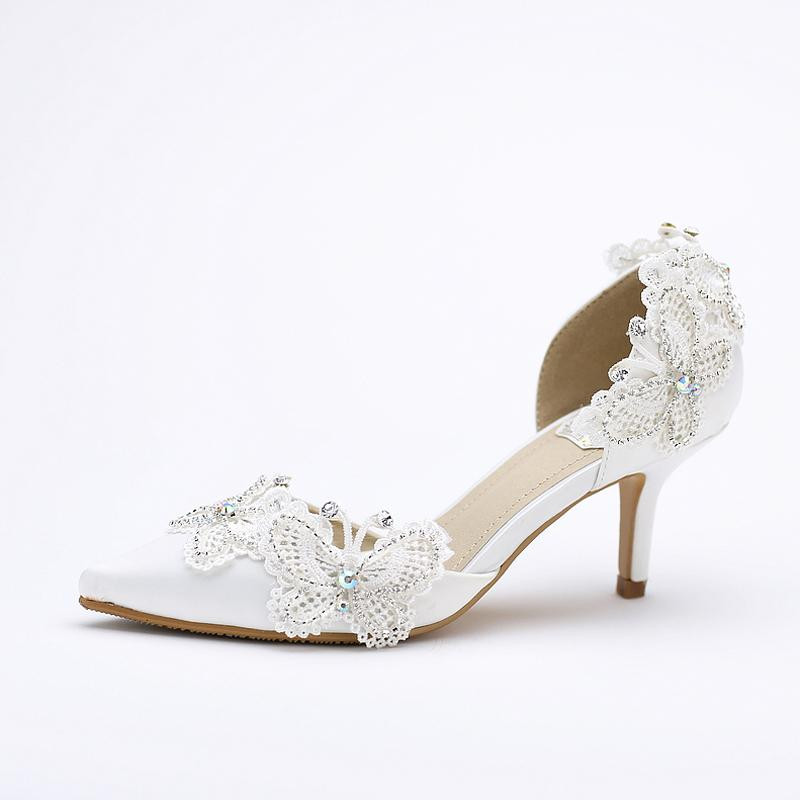 Used Wedding Shoes
 Kitten Heel Pointed Toe Bridal Shoes Women White Satin