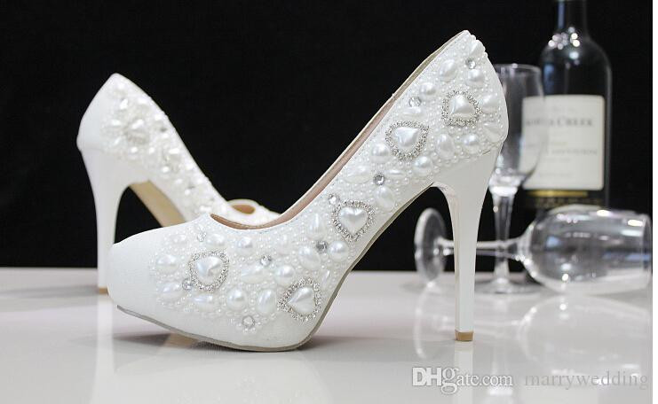 Used Wedding Shoes
 Cheap White Wedding Shoes With Heart Shape Style Pearl