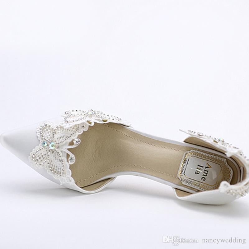 Used Wedding Shoes
 Kitten Heel Pointed Toe Bridal Shoes Women White Satin