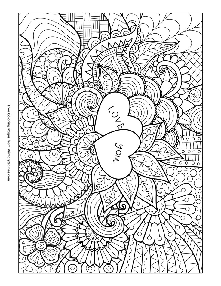 Valentine Coloring Sheets Free Printable
 Love You Zentangle Coloring Page • FREE Printable eBook