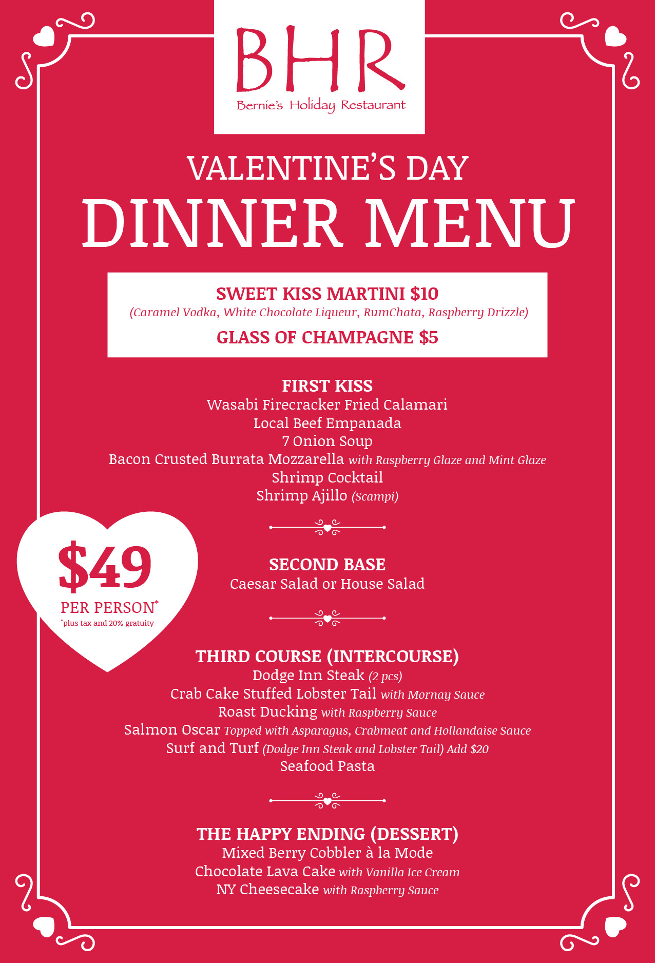 Valentine Dinner Menus
 Valentine s Day Dinner 2017