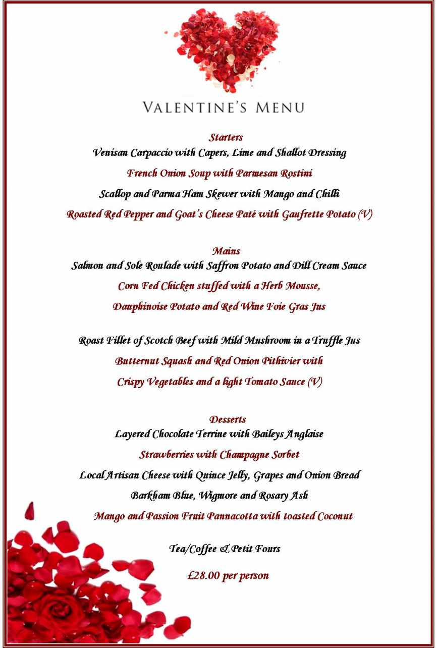 Valentine Dinner Menus
 Celebrate Valentine s Day at the 4 Star Two Rosette