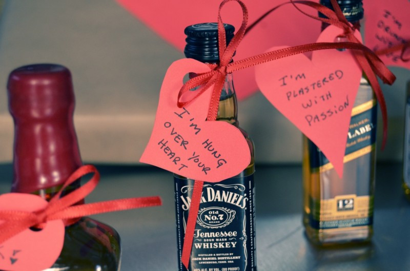 Valentines Gift For Guys Ideas
 Mr Kate DIY liquor and hearts valentine for guys