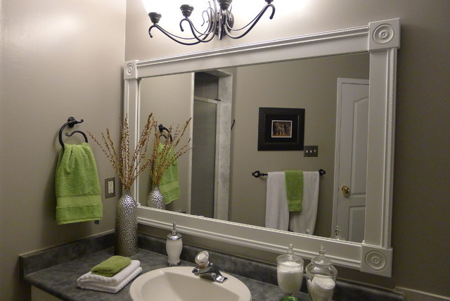 Vanity Wall Mirrors For Bathroom
 Bathroom Vanity with Custom Mirror Frame Contemporary