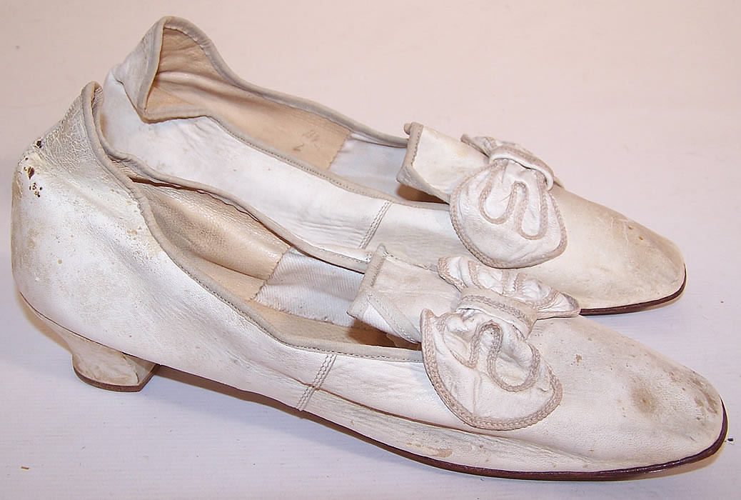 Victorian Wedding Shoes
 Victorian Wedding White Kid Bow Trim High Back Heel