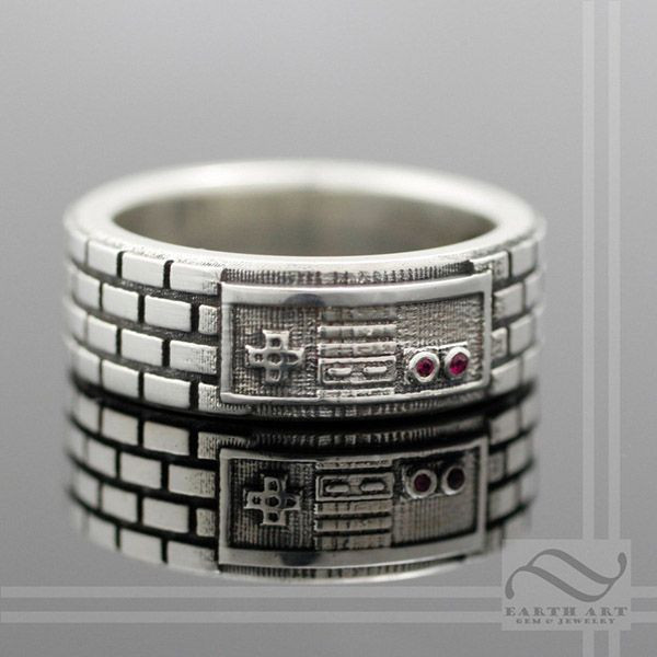 Video Game Wedding Rings
 NES Game Controller Ring Sterling Silver With Natural Ruby