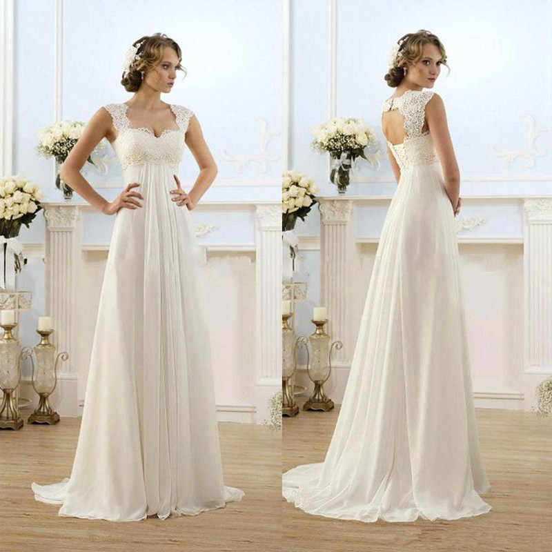 Vintage Beach Wedding
 2016 Vintage Modest Wedding Gowns Cap Sleeves Lace Long