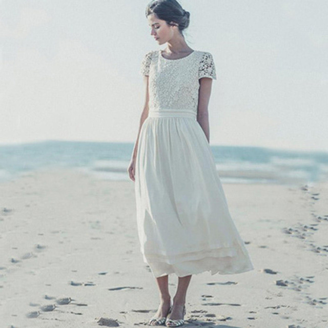 Vintage Beach Wedding
 Vintage Lace Ankle Length Beach Wedding Dress Short