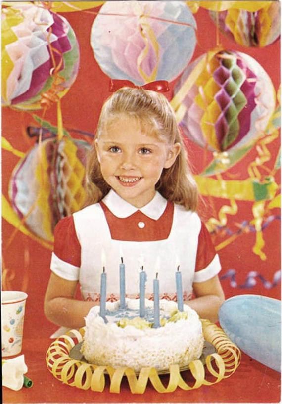 Vintage Birthday Decorations
 Vintage postcard 5th Birthday Cake retro Girl with Party