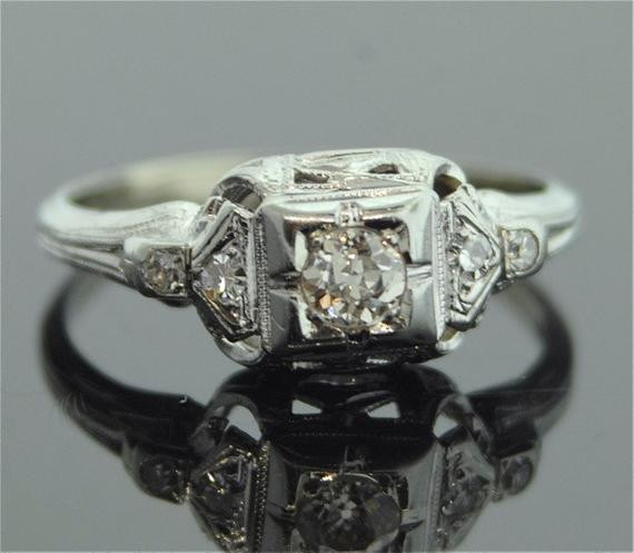 Vintage Wedding Rings 1920
 1920s Engagement Ring 18k White Gold and Diamond Ring