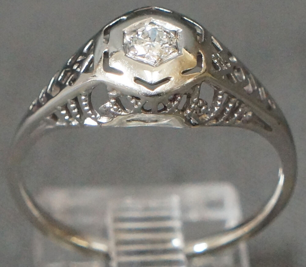 Vintage Wedding Rings 1920
 Nouveau Deco Vintage 1920s 14K White Gold & OMC Diamond