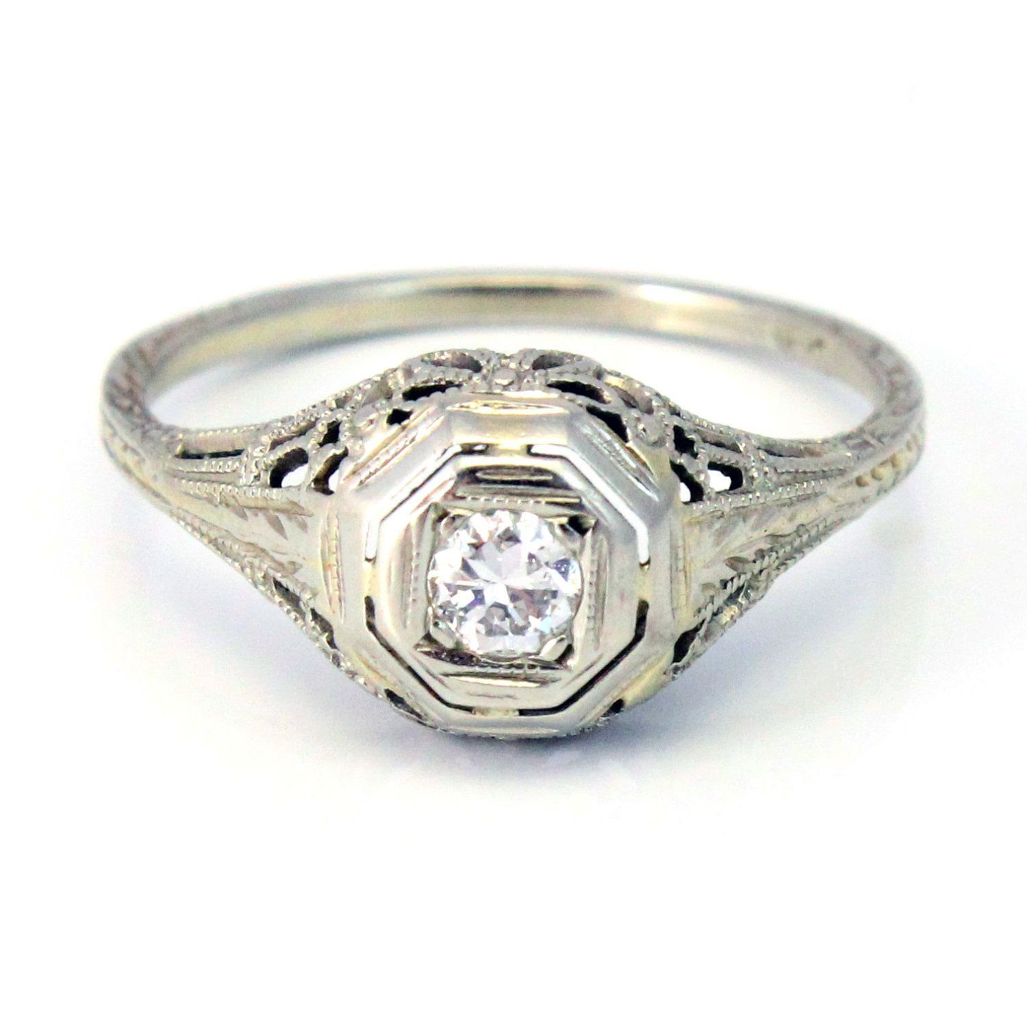 Vintage Wedding Rings 1920
 18K Antique Art Deco 1920s Diamond Filigree Engagement