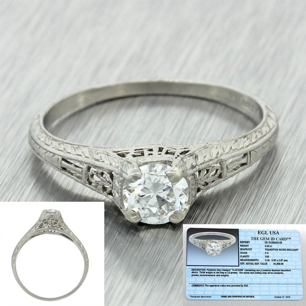 Vintage Wedding Rings 1920
 1920s Antique Art Deco Solid Platinum 50ct Diamond