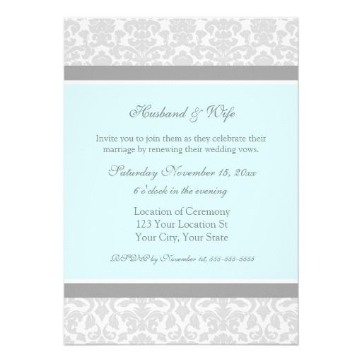 Vows Wedding Shop
 Blue Gray Damask Wedding Vow Renewal Invitations