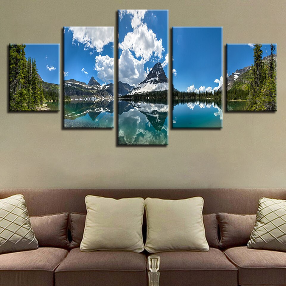 Wall Pieces For Living Room
 5 Pieces Mountain Lake Blue Sky White Cloud Scenery