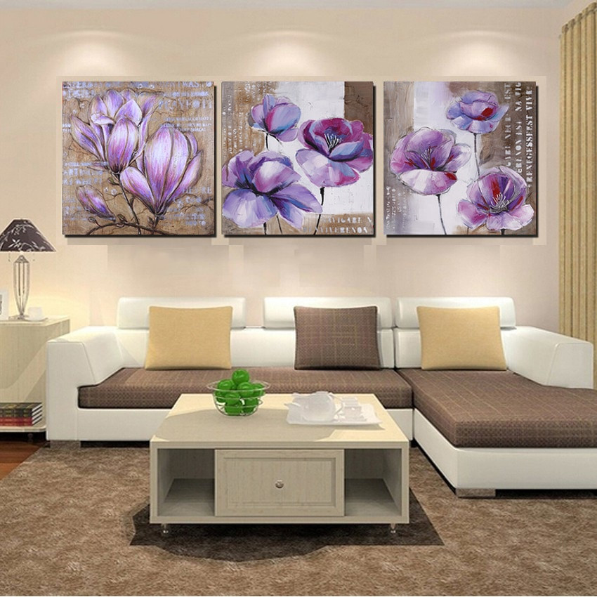 Wall Pieces For Living Room
 No Frame 3 Piece Vintage Home Decor Purple Flower Wall