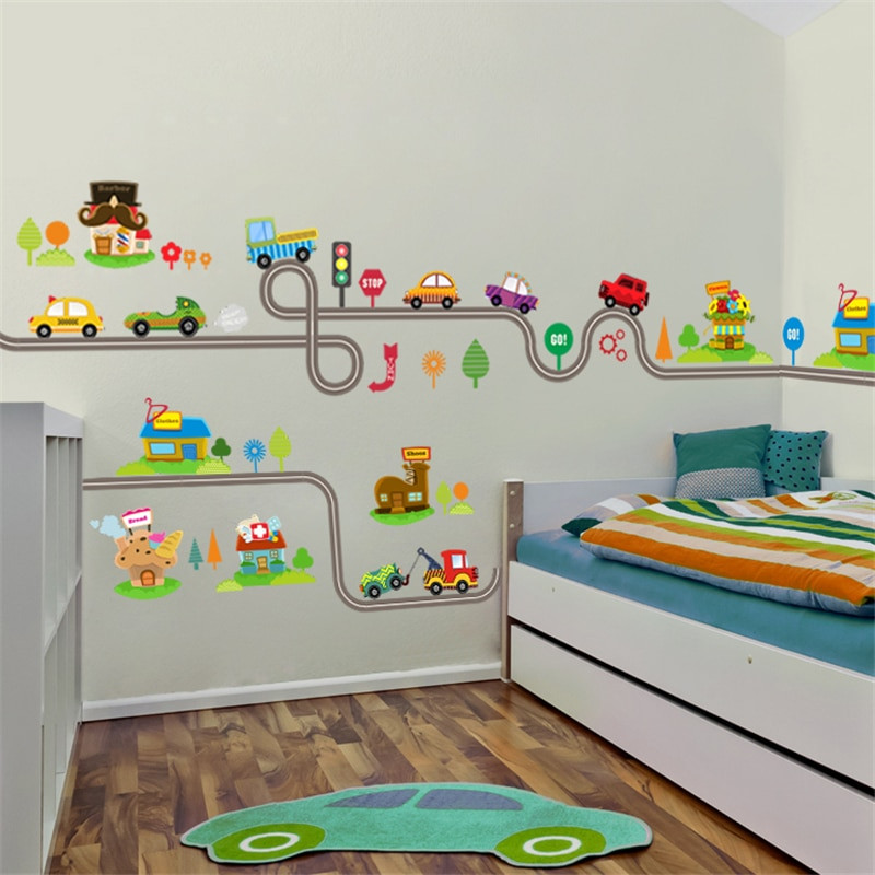 Wall Sticker For Kids Room
 Cartoon Cars Highway Track Wall Stickers For Kids Rooms