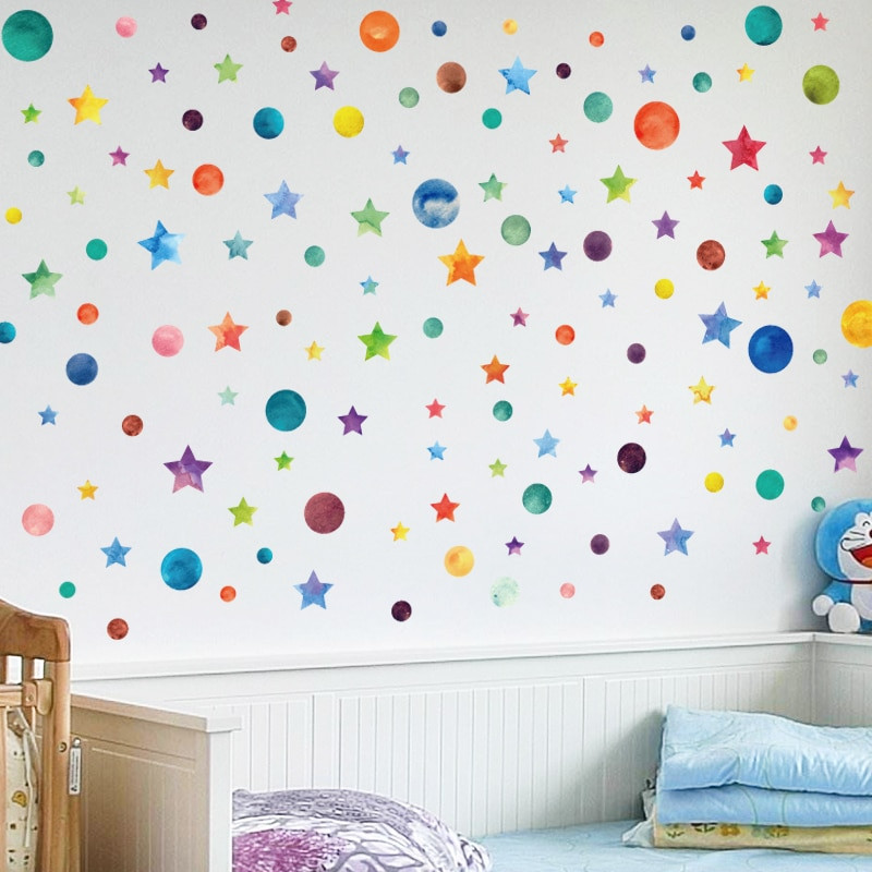 Wall Sticker For Kids Room
 Rainbow color Dots Star Wall Sticker For Kids Room